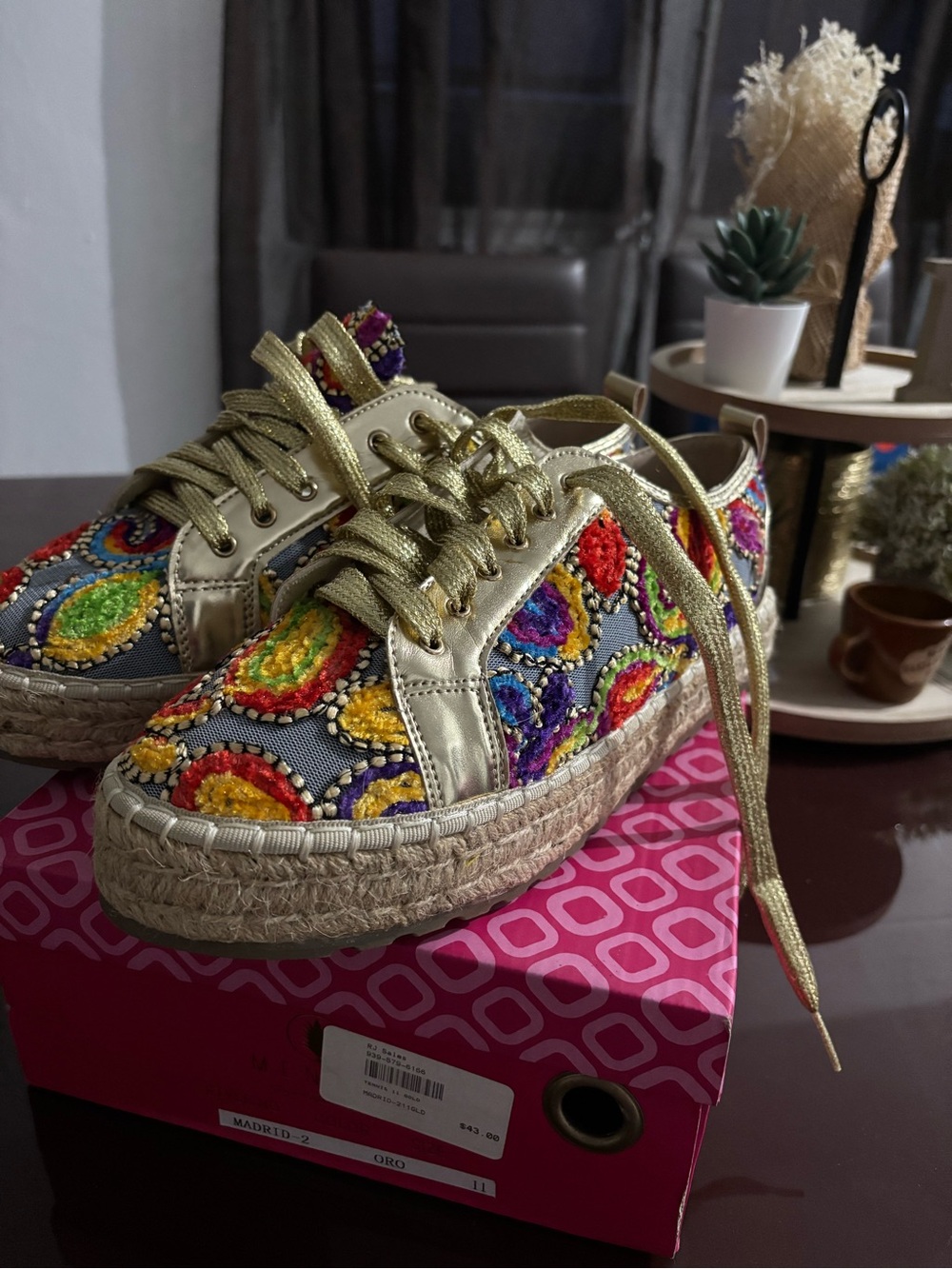 Gold Embroidered Platform Espadrille Sneaker in Multicolor - Women